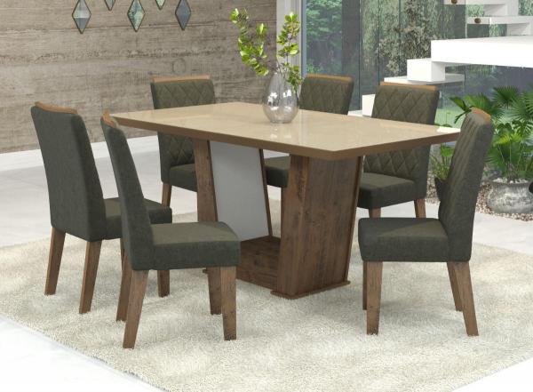 Conjunto de Mesa para Sala de Jantar Condessa Vidro Bronze com 6 Cadeiras Ebano/Camurça - At House