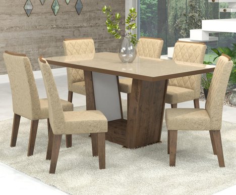 Conjunto de Mesa para Sala de Jantar Condessa Vidro Bronze com 6 Cadeiras Ebano/Gold