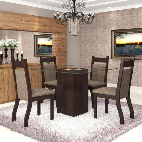Conjunto de Mesa para Sala de Jantar Dubai com 4 Cadeiras Jady Nogueira/Dakota
