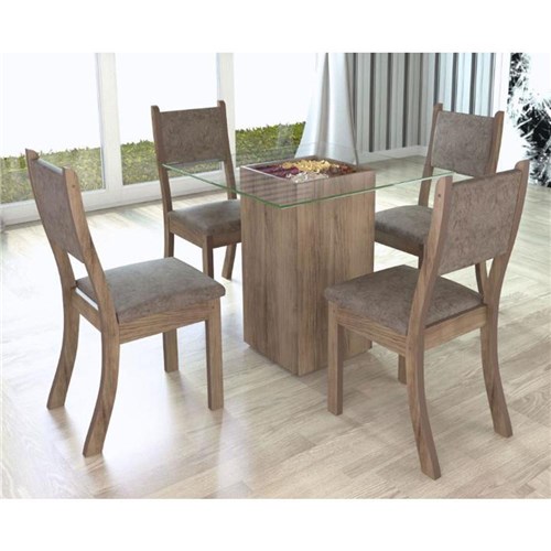 Conjunto De Mesa Para Sala De Jantar Dubai Com 4 Cadeiras Jatobá/Canela