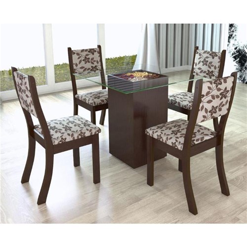 Conjunto De Mesa Para Sala De Jantar Dubai Com 4 Cadeiras Nogueira/Brownie