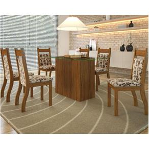 Conjunto de Mesa para Sala de Jantar Emilia com Vidro 6 Cadeiras Jady - Marrom Chocolate