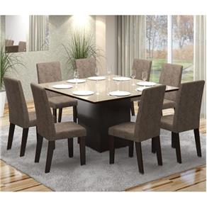 Conjunto de Mesa para Sala de Jantar Estate Vidro Bronze com 8 Cadeiras - Marrom