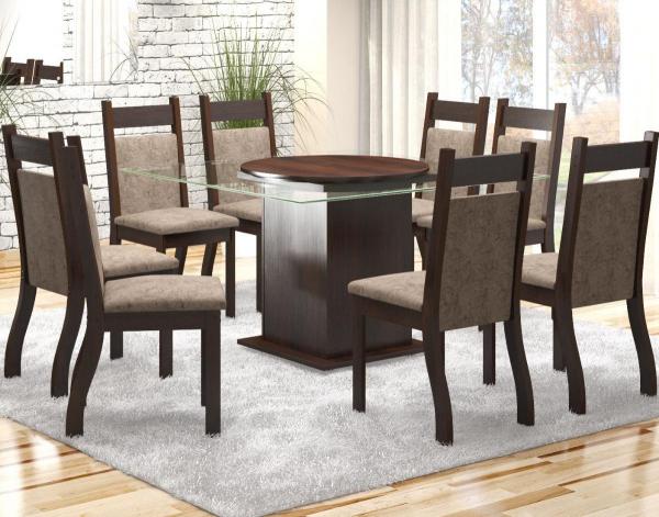Conjunto de Mesa para Sala de Jantar Genebra com 8 Cadeiras Jady Nogueira/Dakota - At House