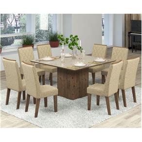 Conjunto de Mesa para Sala de Jantar Jóia Vidro Bronze com 8 Cadeiras - BEGE