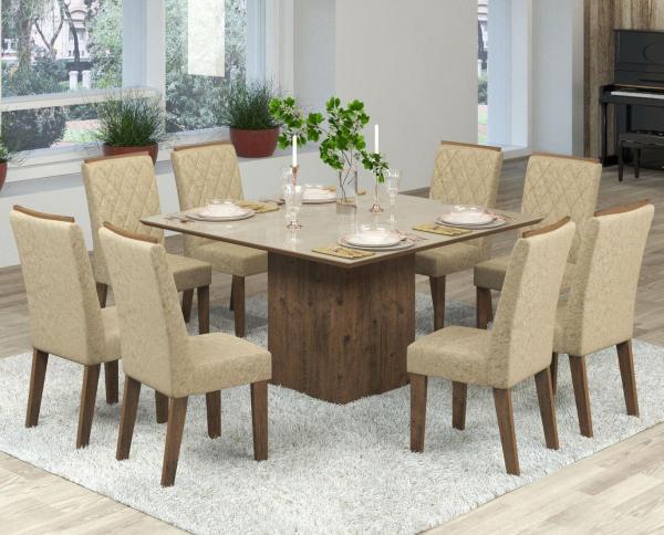 Conjunto de Mesa para Sala de Jantar Jóia Vidro Bronze com 8 Cadeiras Ebano/Gold - At House