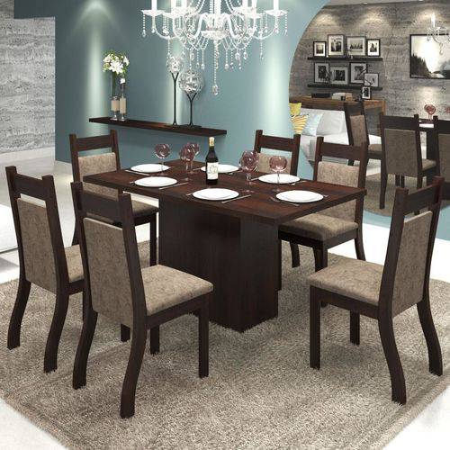 Conjunto de Mesa para Sala de Jantar Moscou com 6 Cadeiras Jady Nogueira/Dakota