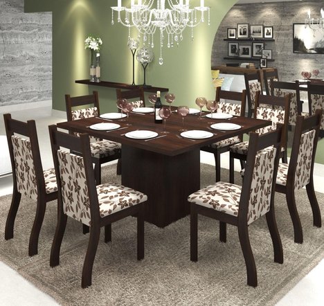 Conjunto de Mesa para Sala de Jantar Olinda com 8 Cadeiras Jady Nogueira/Brownie