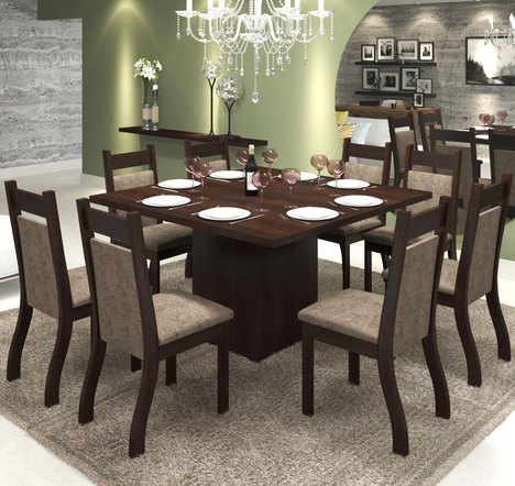 Conjunto de Mesa para Sala de Jantar Olinda com 8 Cadeiras Jady Nogueira/Dakota