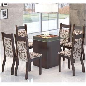 Conjunto de Mesa para Sala de Jantar Pequim com 6 Cadeiras Jady - Marrom