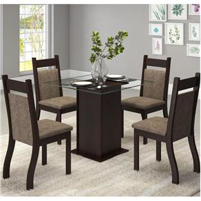 Conjunto de Mesa para Sala de Jantar Sharon com Vidro 4 Cadeiras - Marrom