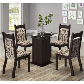 Conjunto de Mesa para Sala de Jantar Sharon com Vidro 4 Cadeiras - Marrom
