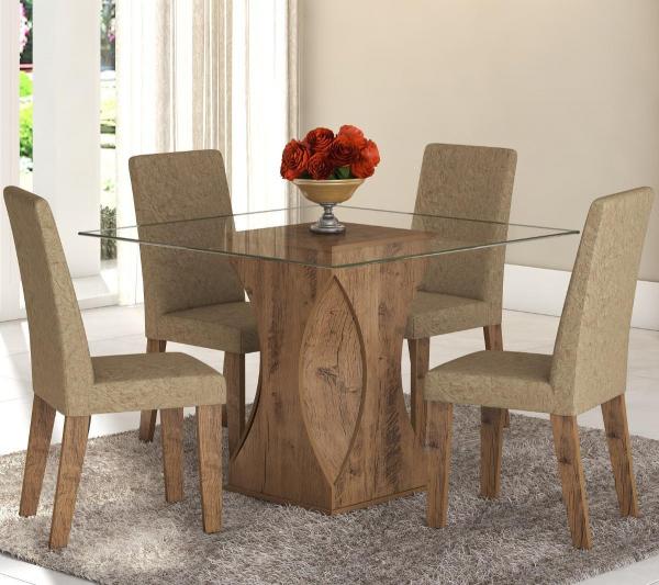Conjunto de Mesa para Sala de Jantar Walquiria Vidro com 4 Cadeiras Ebano/Gold - At House