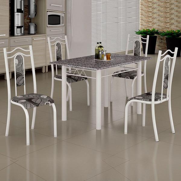 Conjunto de Mesa Uruguai 1,20m Tampo Granito com 4 Cadeiras 620/15 Madmelos Branco / Folha