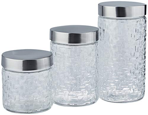 Conjunto de Potes de Vidro com Tampa Inox Rattan 3 Peças Euro Transparente