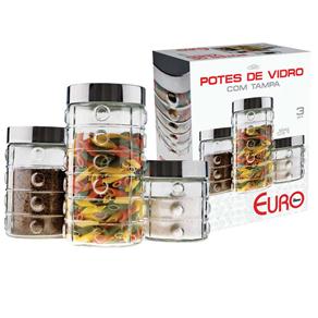 Conjunto de Potes Euro Home 941500-3 em Vidro - 3 Peças