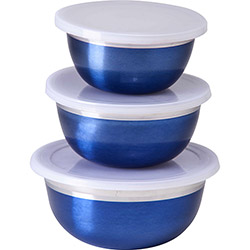 Conjunto de Potes Inox 3 Peças Azul Metalizado com Tampa - La Cuisine
