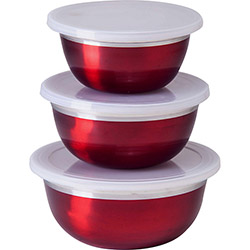 Conjunto de Potes Inox 3 Peças Vermelho Metalizado com Tampa - La Cuisine