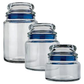 Conjunto de Potes Multiuso Euro Home Transparente/Azul em Vidro e PVC – 3 Peças
