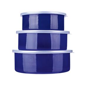Conjunto de Potes Redondos Euro Home Agatha Colors em Aço Esmaltado Azul – 3 Peças