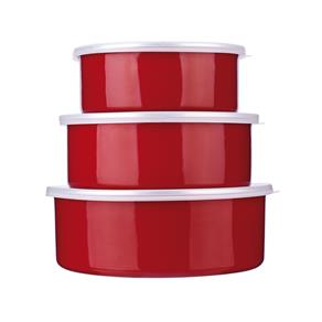 Conjunto de Potes Redondos Euro Home Agatha Colors em Aço Esmaltado Vermelho – 3 Peças