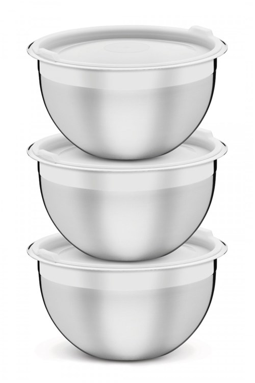 Conjunto de Potes Tramontina Cucina em Aço Inox com Tampa Plástica 3 Peças Detalhe Brilho
