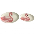 Conjunto de Pratos Cerâmica Flamingos