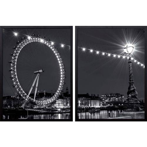 Conjunto de Quadros Decorativos London Eye em Londres Kit com 2 Quadros de 60x80cm