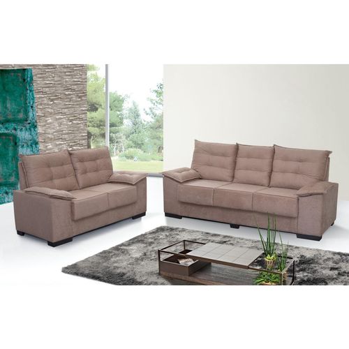 Conjunto de Sofá Grécia 3 e 2 Lugares Tecido Suede Amassado Castor