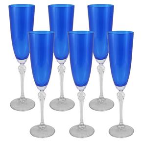 Conjunto de Taças Bohemia Elizabeth em Cristal para Champanhe 200ml – 6 Peças - Azul