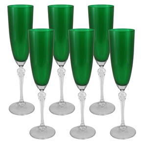 Conjunto de Taças Bohemia Elizabeth em Cristal para Champanhe 200ml – 6 Peças - Verde