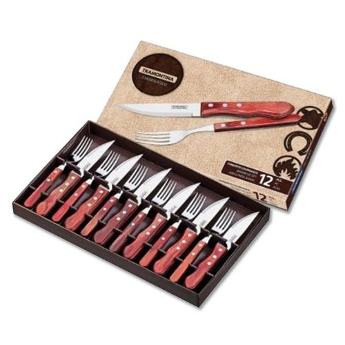 Conjunto De Talheres Para Churrasco Polywood Jumbo 12 Peças - Vermelho - Tramontina