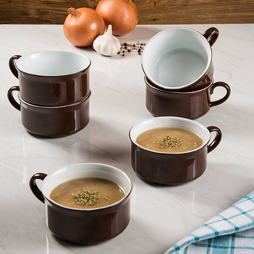 Conjunto de Tigelas de Sopa em Cerâmica 350ml 6 Peças Marrom - La Cuisine