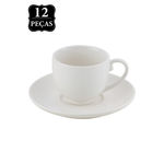 Conjunto de Xícaras de Café Bom Gourmet Porcelana com Pires 100ml 12 Pçs Branco
