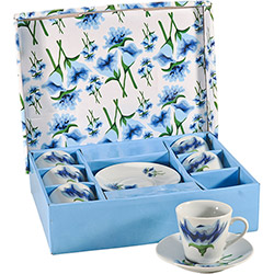 Conjunto de Xícaras para Café em Porcelana 12 Peças Azul e Branco com Caixa Decorada - Hazi UD