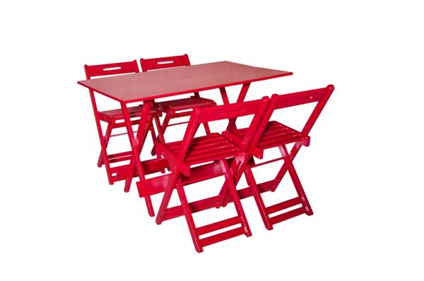 Conjunto Dobrável 120x70 com 4 Cadeiras - Vermelho - BTB Móveis