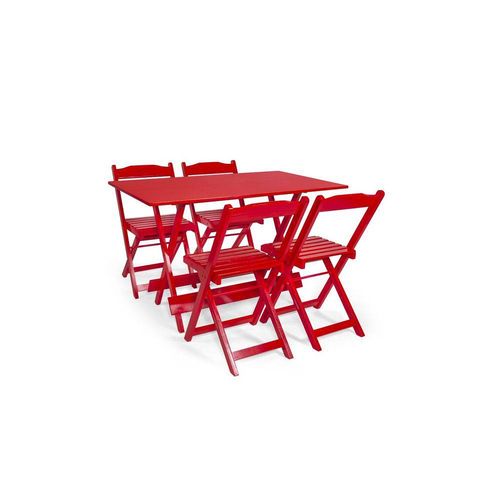 Conjunto Dobrável 120x70 com 4 Cadeiras - Vermelho - Btb Móveis