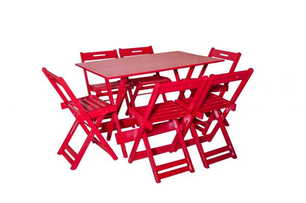 Conjunto Dobrável 120x70 com 6 Cadeiras - Vermelho - BTB Móveis