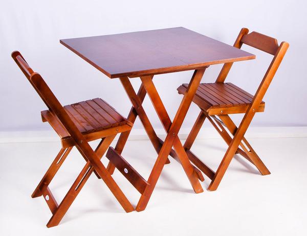 Conjunto Dobrável 70 X 70 com 2 Cadeiras Dobráveis Imbuia - Móveis Britz