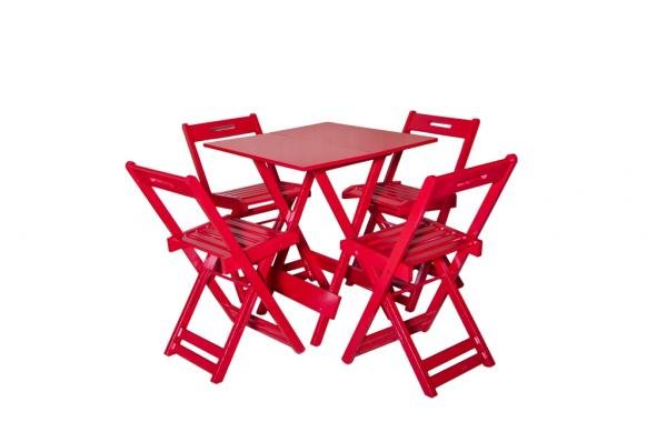 Conjunto Dobrável 70x70 com 4 Cadeiras - Vermelho - BTB Móveis
