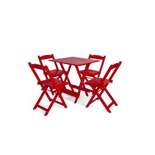Conjunto Dobrável 70x70 com 4 Cadeiras - Vermelho - Btb Móveis