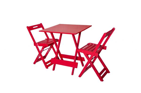 Conjunto Dobrável 70x70 com 2 Cadeiras - Vermelho - BTB Móveis