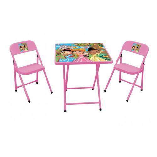 Conjunto Dobrável Infantil Sapeca com 2 Cadeiras - Rosa Princesas - Metalmix
