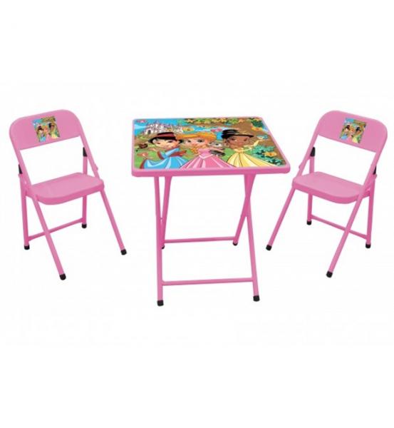 Conjunto Dobrável Infantil Sapeca com 2 Cadeiras - Rosa Princesas - Metalmix