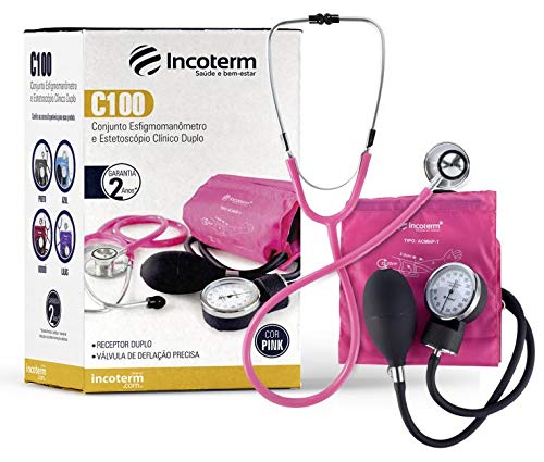 Conjunto Esfigmomanômetro Aneróide com Estetoscópio Incoterm C100 - Pink