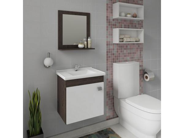 Conjunto Gabinete de Banheiro Suspenso Iris com Espelheira - Café/branco - Mgm Móveis