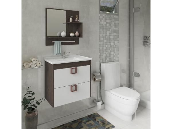 Conjunto Gabinete de Banheiro Suspenso Lirio com Espelheira - Café/Branco - Mgm Móveis