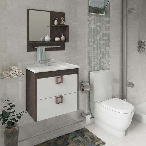 Conjunto Gabinete de Banheiro Suspenso Lirio com Espelheira - Café/branco - Mgm Móveis