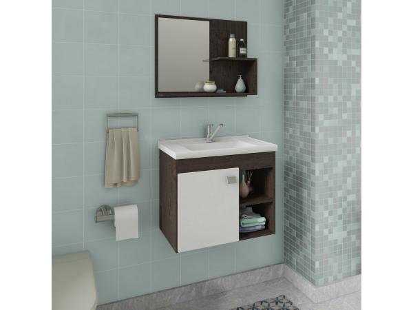 Conjunto Gabinete de Banheiro Suspenso Lotus com Espelheira - Café/Branco - Mgm Móveis