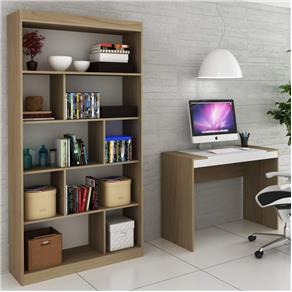 Conjunto Home Office com Escrivaninha e Estante para Livros Móveis Avelã TX/Branco TX - Branco